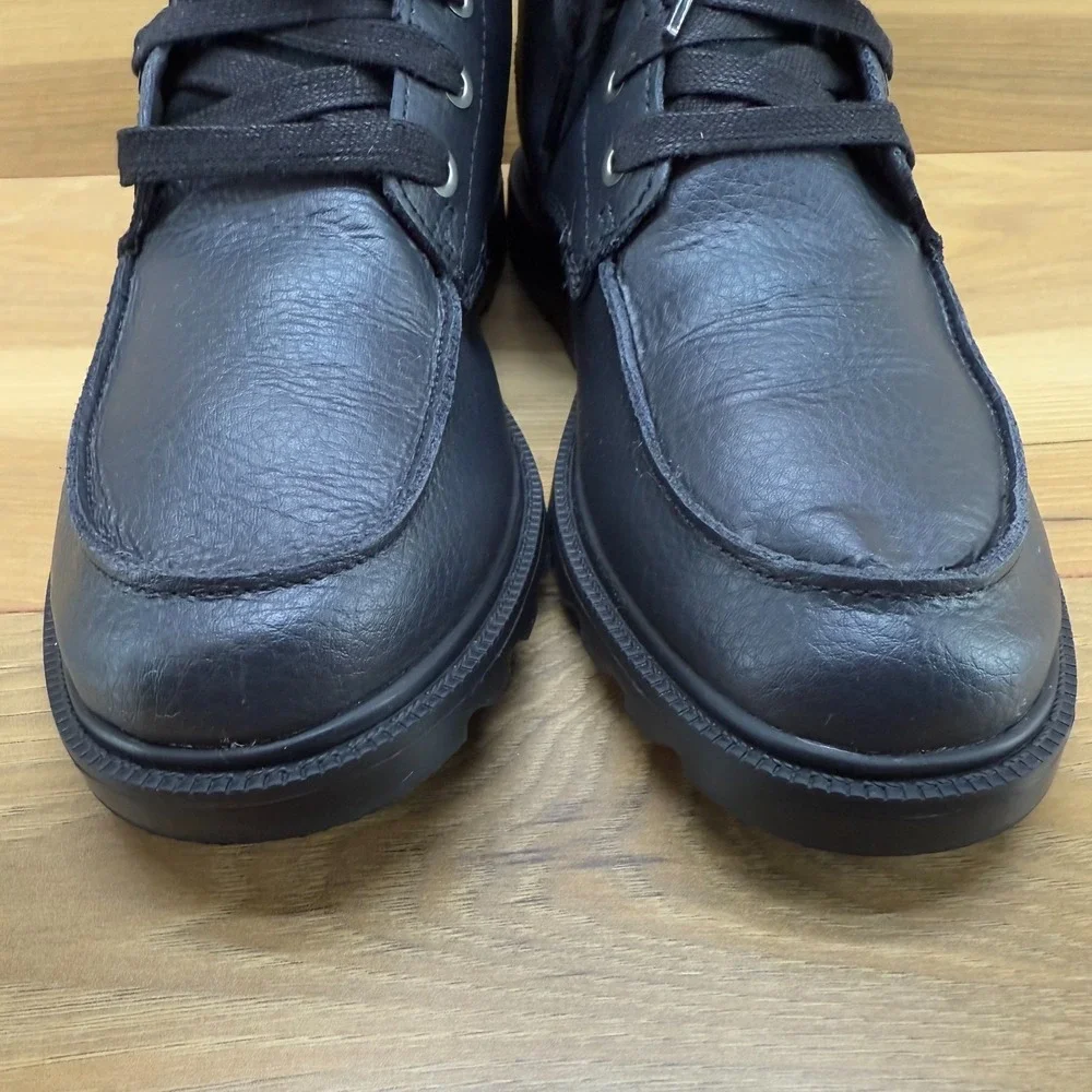 SOREL Madson Moc Toe Boots Youth Size 3 Black Leather Waterproof Lace up